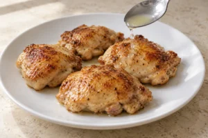 Adding lemon juice to rested cooked chicken thighs