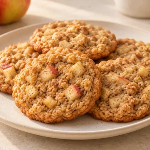 Soft apple oatmeal cookies with visible small apple pieces