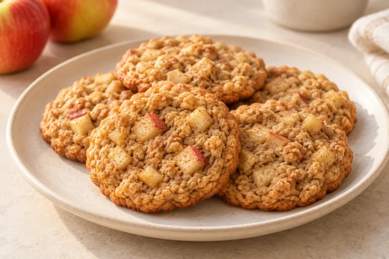 Soft apple oatmeal cookies with visible small apple pieces