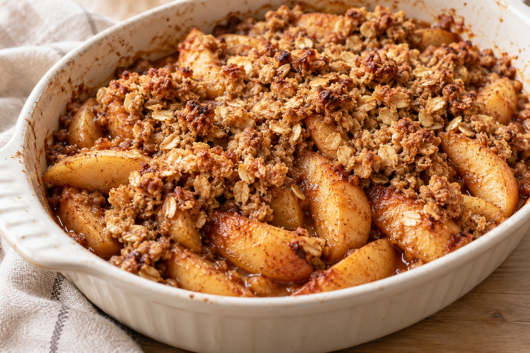 Baked cinnamon apples with a golden oat crumble topping