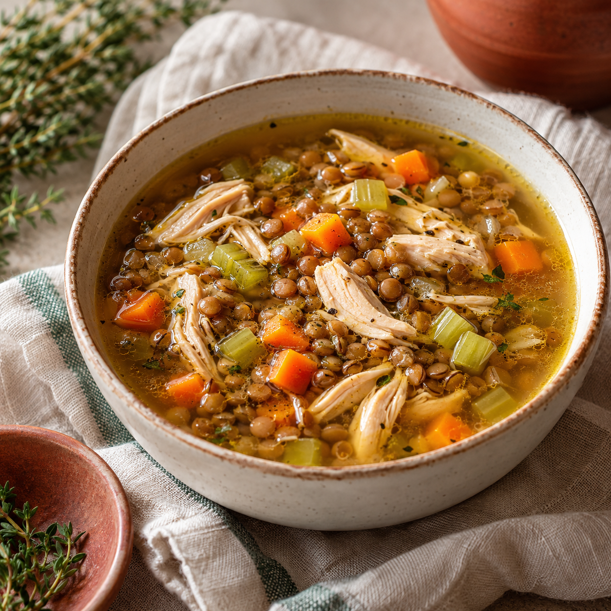 Chicken Lentil Soup with Brown Lentils