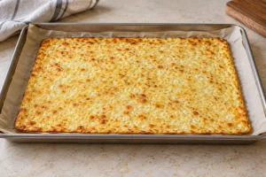 Golden set cottage cheese flatbread after baking