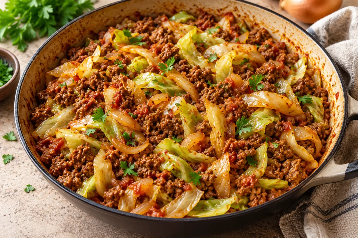 Ground Beef and Cabbage Skillet Without Rice