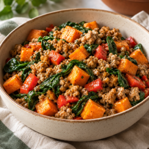 AI illustration of ground turkey sweet potato skillet