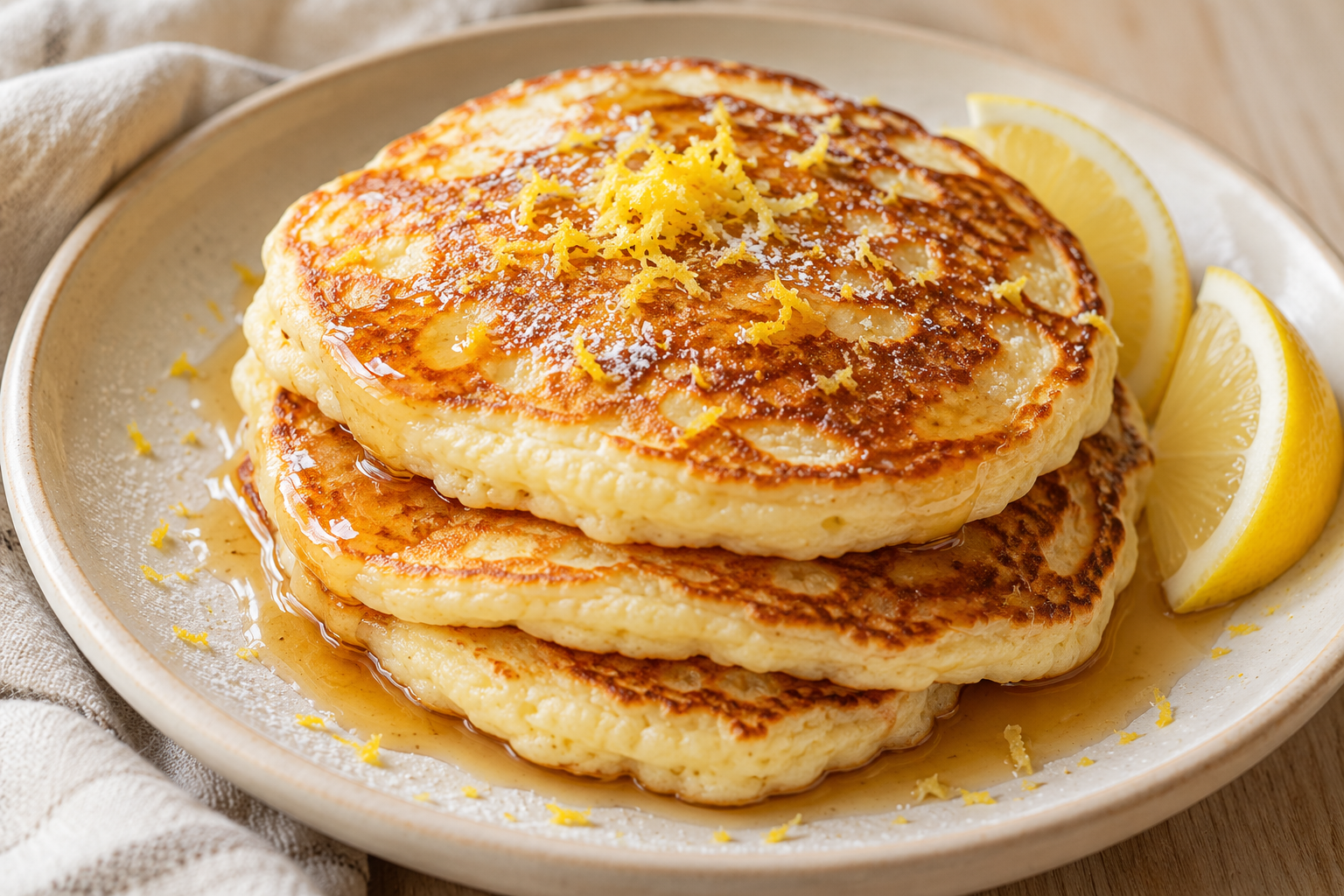 Lemon Ricotta Pancakes with a Tender Center