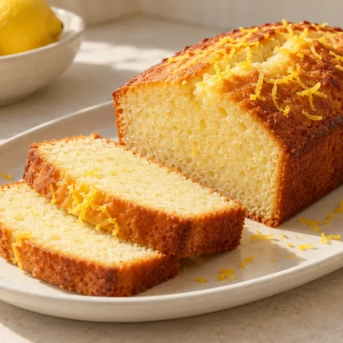 Sliced plain lemon yogurt loaf without icing