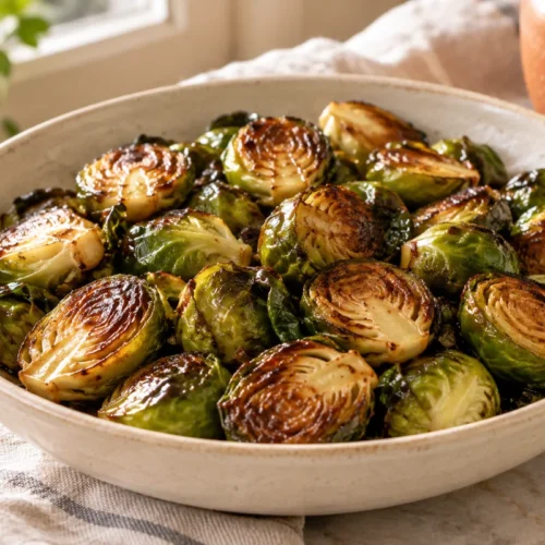 Maple Balsamic Brussels Sprouts Without Bacon — finished dish illustration