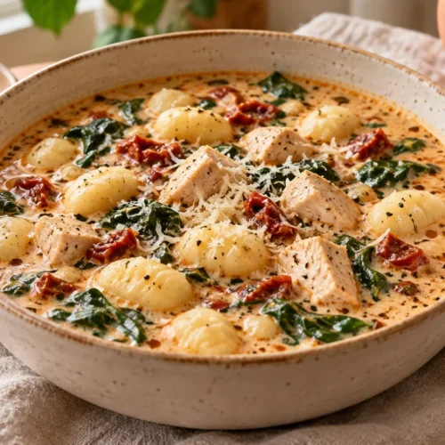 Marry Me Chicken Gnocchi Soup Without Heavy Cream — finished dish illustration