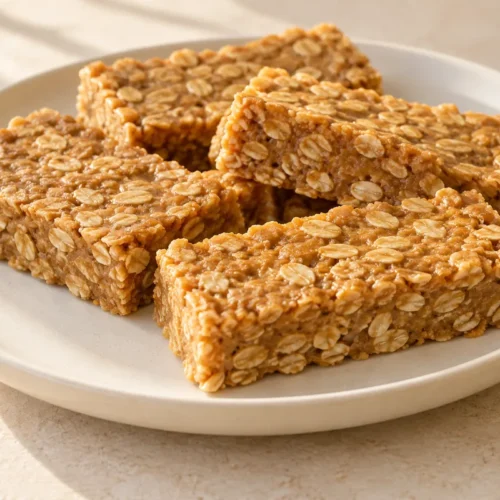 Chilled peanut butter oat bars without chocolate or chopped nuts