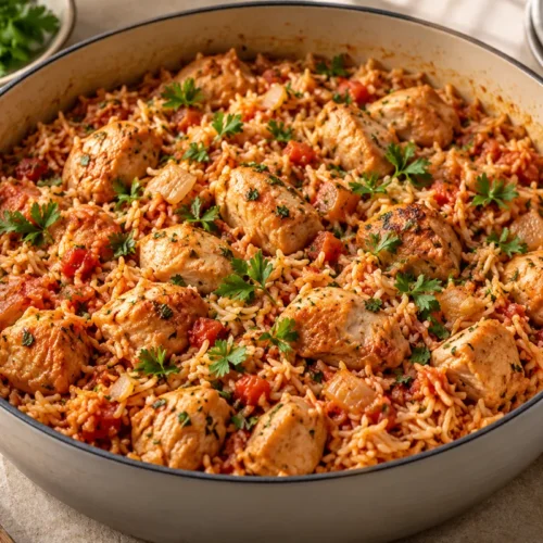 Chicken and tomato rice in one pot