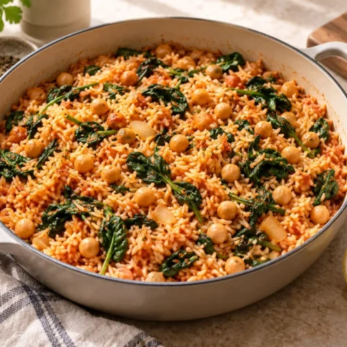 Tomato rice with chickpeas and spinach