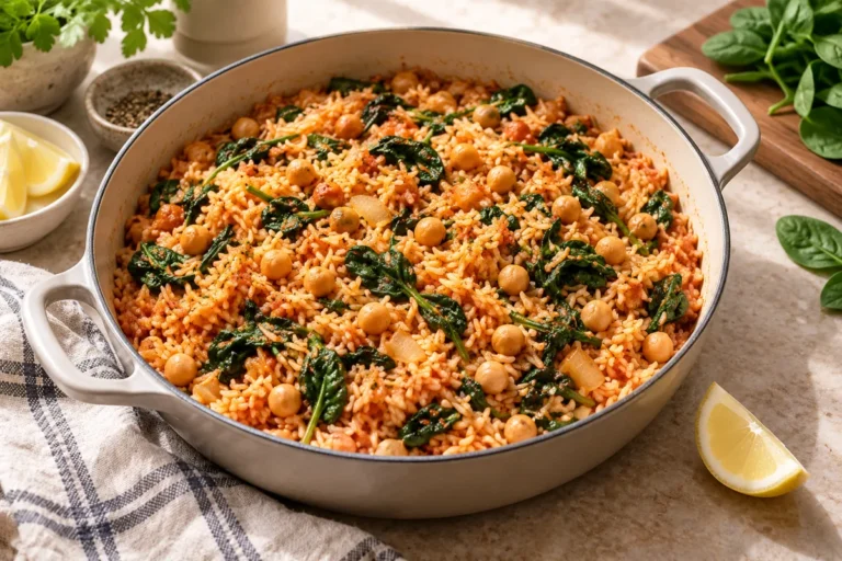 Tomato rice with chickpeas and spinach