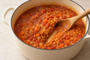 Red lentils simmering in tomato sauce