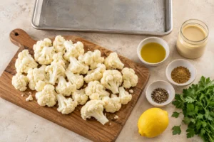 Cauliflower florets with tahini, lemon, garlic and seasonings