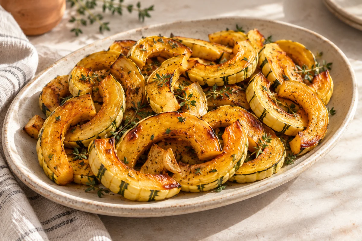 Roasted Delicata Squash with Garlic and Thyme