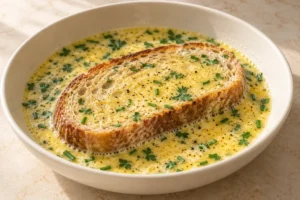 Bread briefly dipped in the herb egg mixture