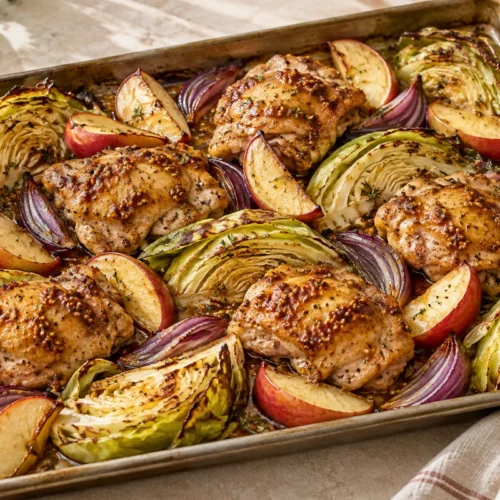 Sheet-Pan Chicken with Cabbage and Apples — finished dish illustration