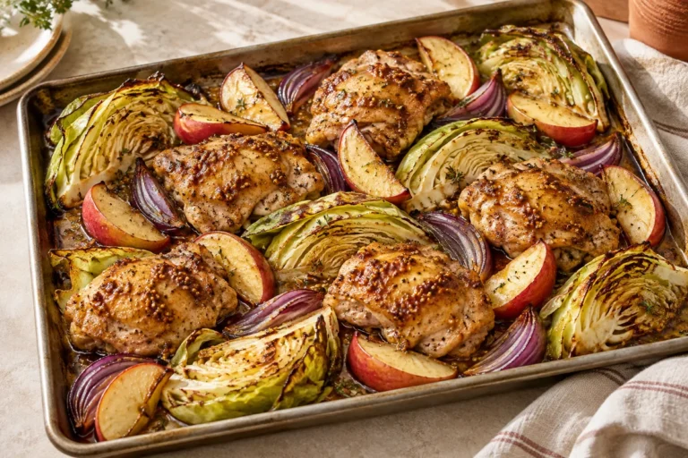 Sheet-Pan Chicken with Cabbage and Apples — finished dish illustration