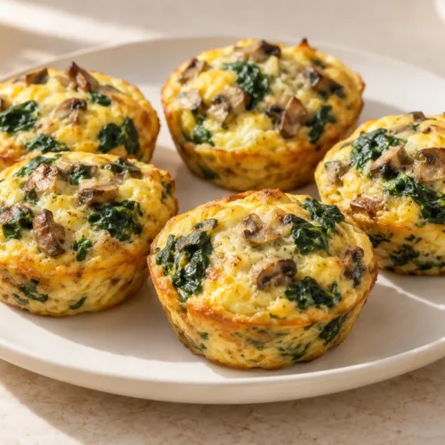 Small baked egg muffins with spinach and mushrooms