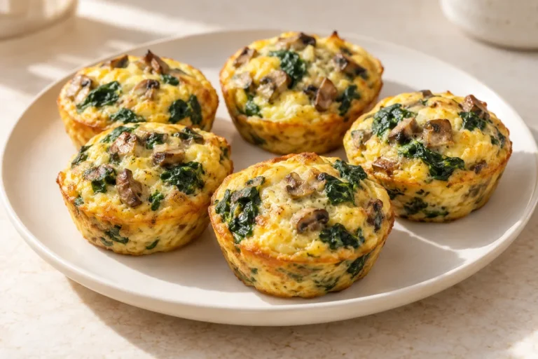 Small baked egg muffins with spinach and mushrooms