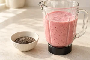 Blended strawberry milk before adding chia seeds