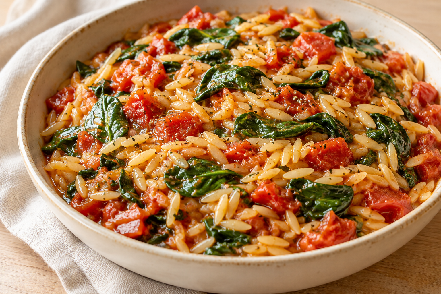 Tomato Basil Orzo with Spinach